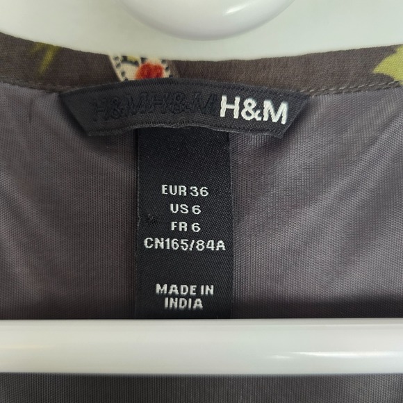 H&M Womens Babydoll Tunic Dress SIZE 4 Boho Peacock Bird Floral Lined 3/4 Sleeve - Picture 7 of 13